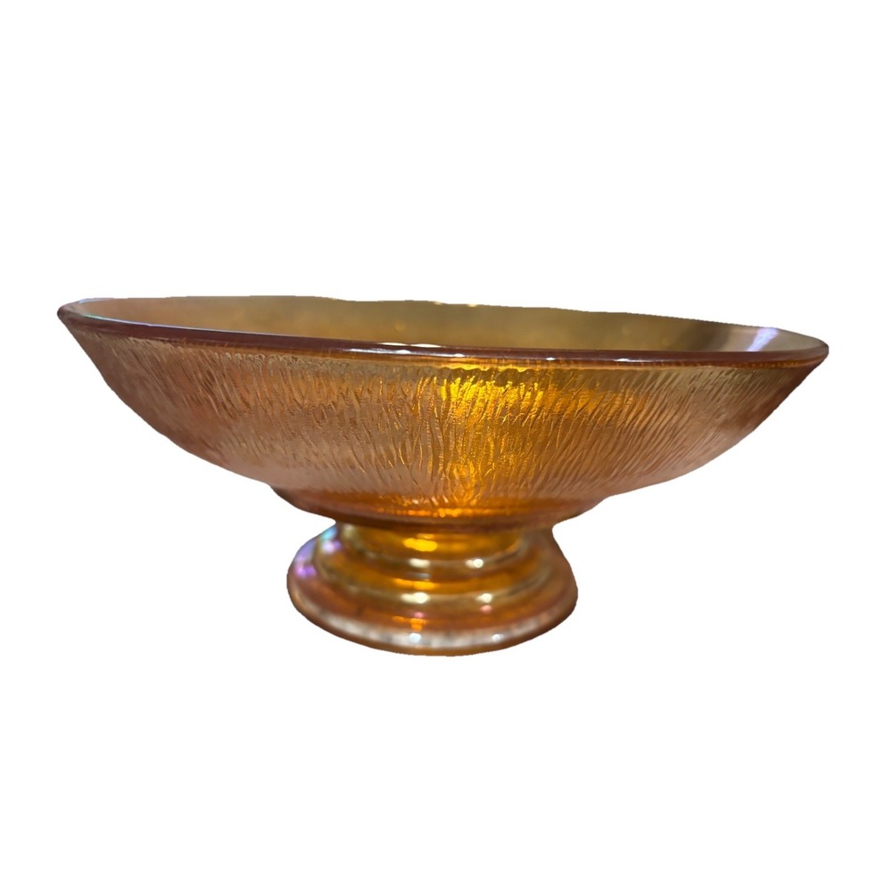 Vintage Marigold Carnival Glass Tree Bark Pedestal Bowl, 4"h, 8 7/8" Diameter